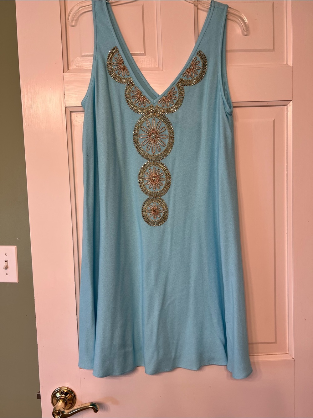 Lilly Pulitzer Light Blue Sleeveless V-Neck Tunic with Gold Embellishment
